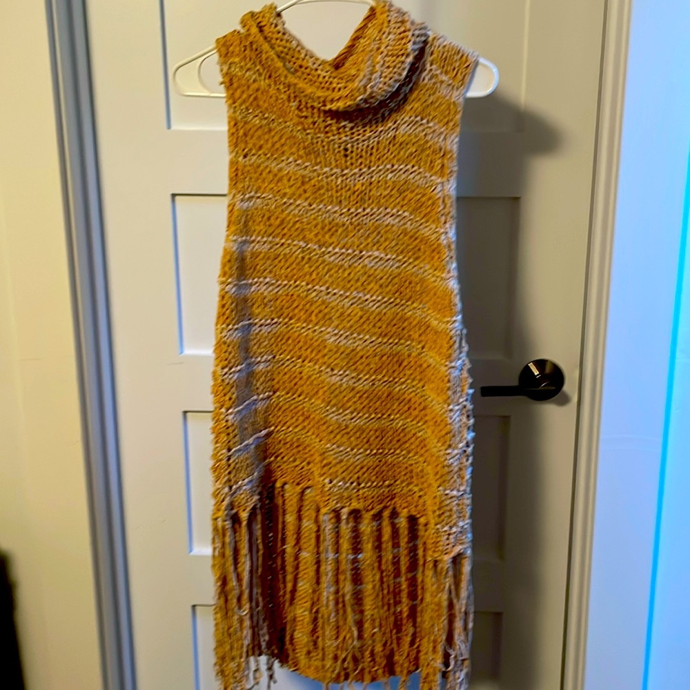 Vintage free people cowl neck sweater with fringe